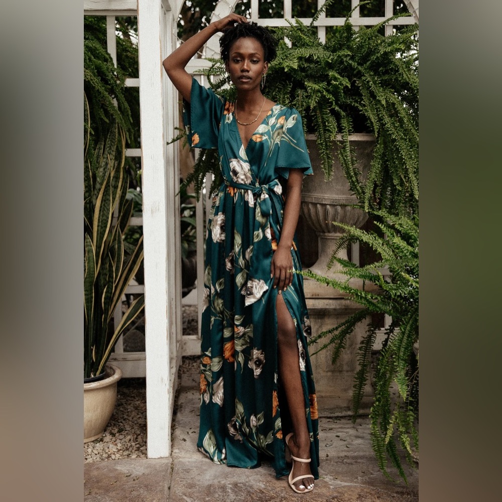 NWT Sicily Satin Maxi Dress | Deep Topaz Floral